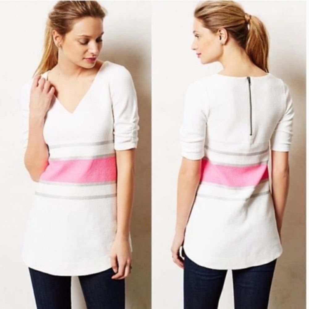 (BOGO FREE) Anthropologie Deletta Textured Tunic White & Hot Pink XS